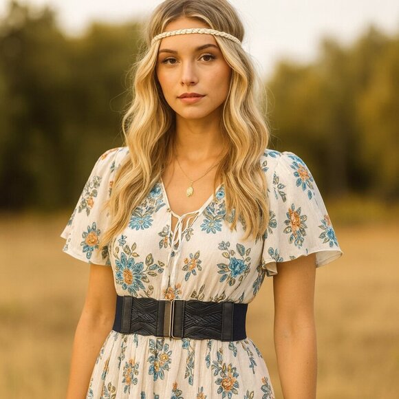 2/$30 NEW Elastic Wide Waist Belt Braided Navy Blue - Picture 1 of 12